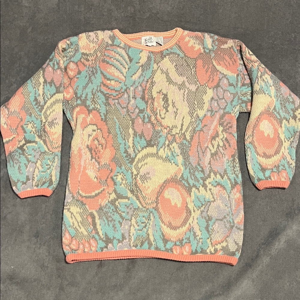 Knit deVille Vintage Floral Knit Sweater – Pastel Cottagecore size medium